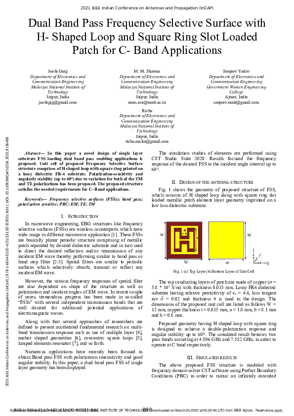 (PDF) Dual Band Pass Frequency Selective Surface with H-Shaped Loop and ...