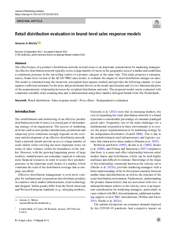 (PDF) Retail distribution evaluation in brand-level sales response models