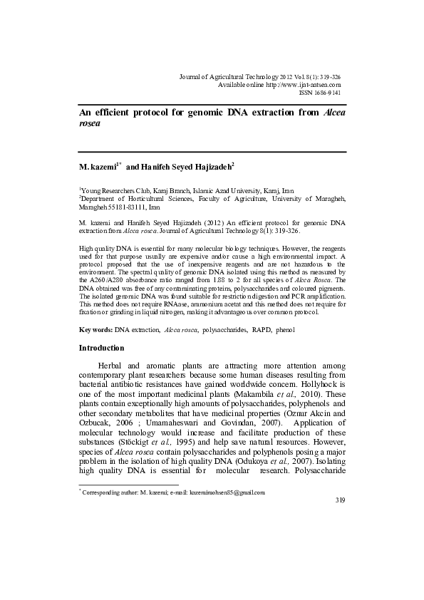 (PDF) An efficient protocol for genomic DNA extraction from Alcea rosea