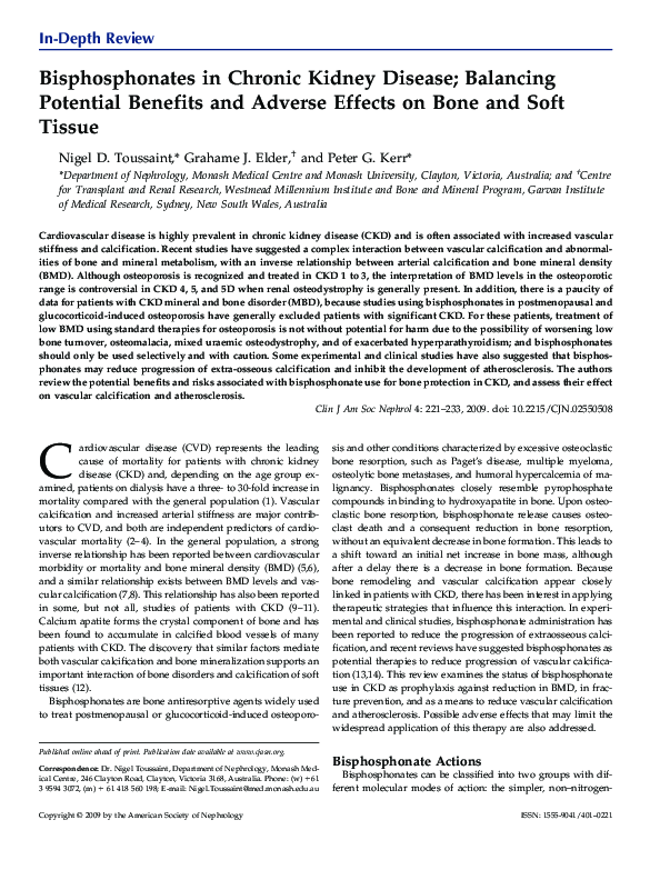(PDF) Bisphosphonates for CKD: Benefits and Risks