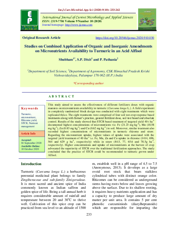 (PDF) Studies on Combined Application of Organic and Inorganic ...