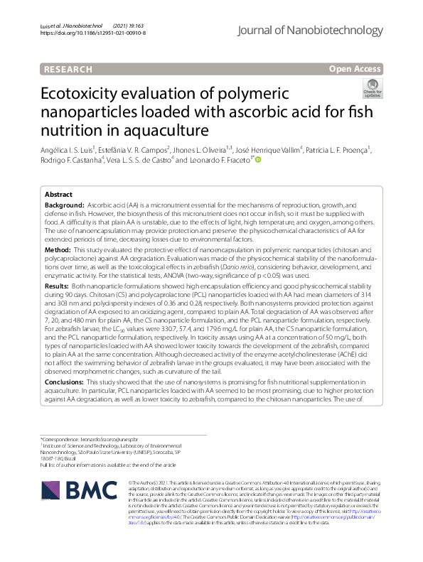 (PDF) Ecotoxicity evaluation of polymeric nanoparticles loaded with ...