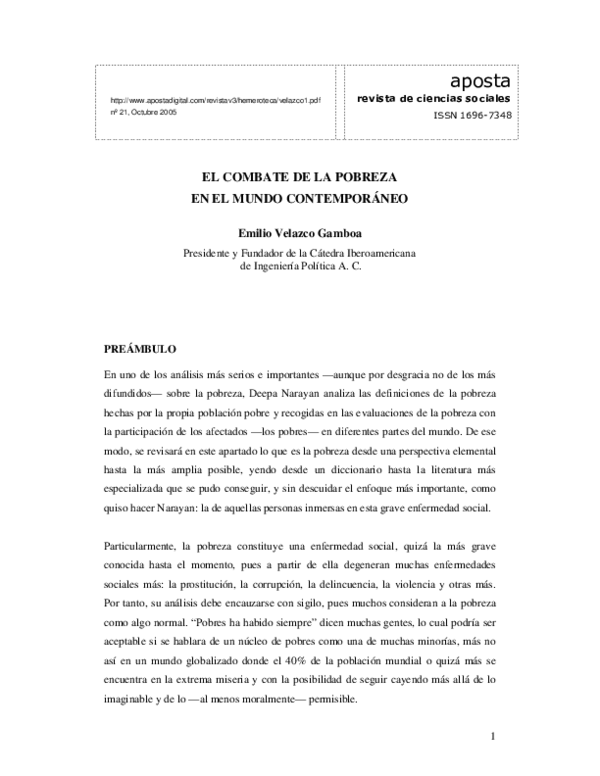 (PDF) El combate de la pobreza en el mundo contemporáneo