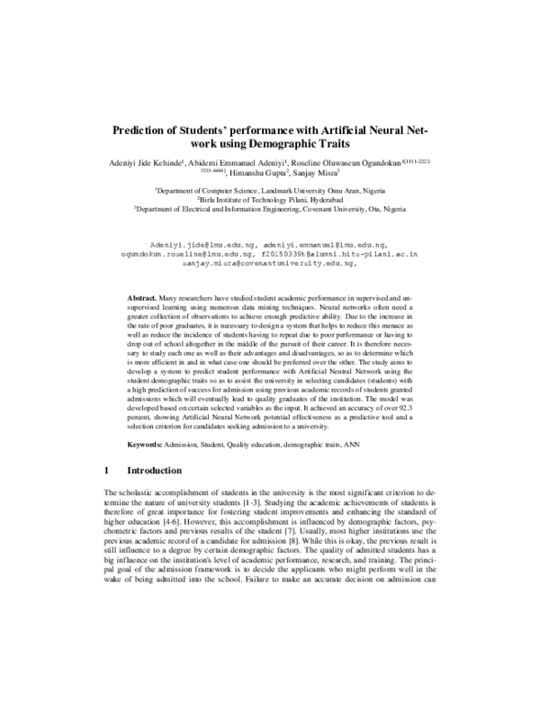 (PDF) Prediction of Students performance with Artificial Neural Network ...