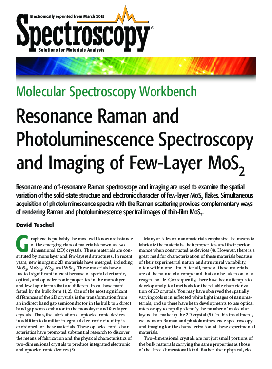 (PDF) Resonance Raman and Photoluminescence Spectroscopy and Imaging of ...