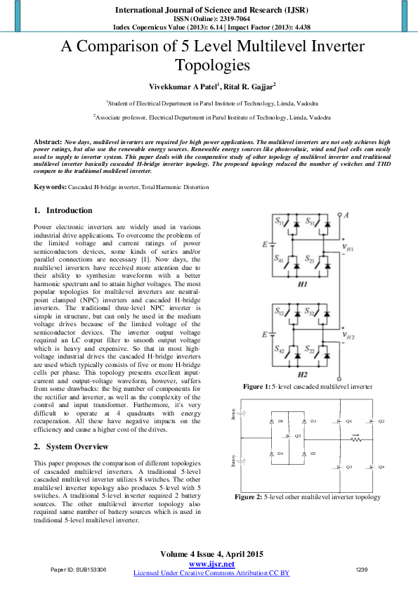 (PDF) A Comparison of 5 Level Multilevel Inverter Topologies