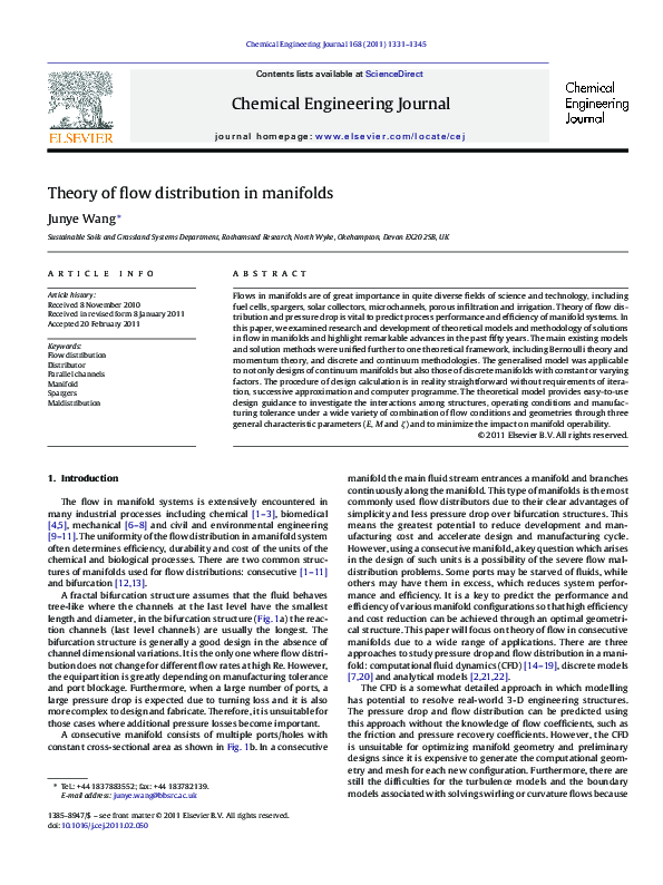 (PDF) Theory of flow distribution in manifolds