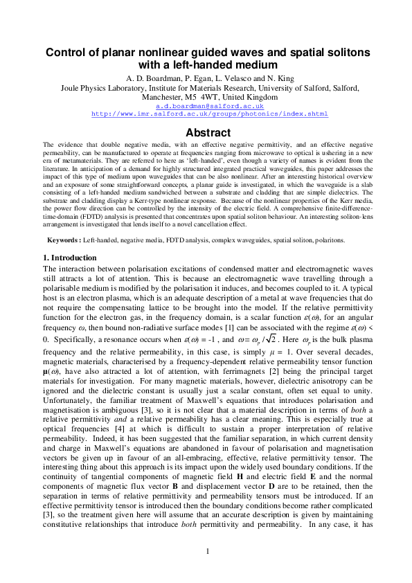 (PDF) Control of Planar Nonlinear Guided Waves and Spatial Solitons ...