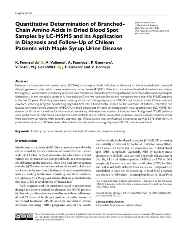 (PDF) Quantitative Determination of Branched-Chain Amino Acids in Dried ...