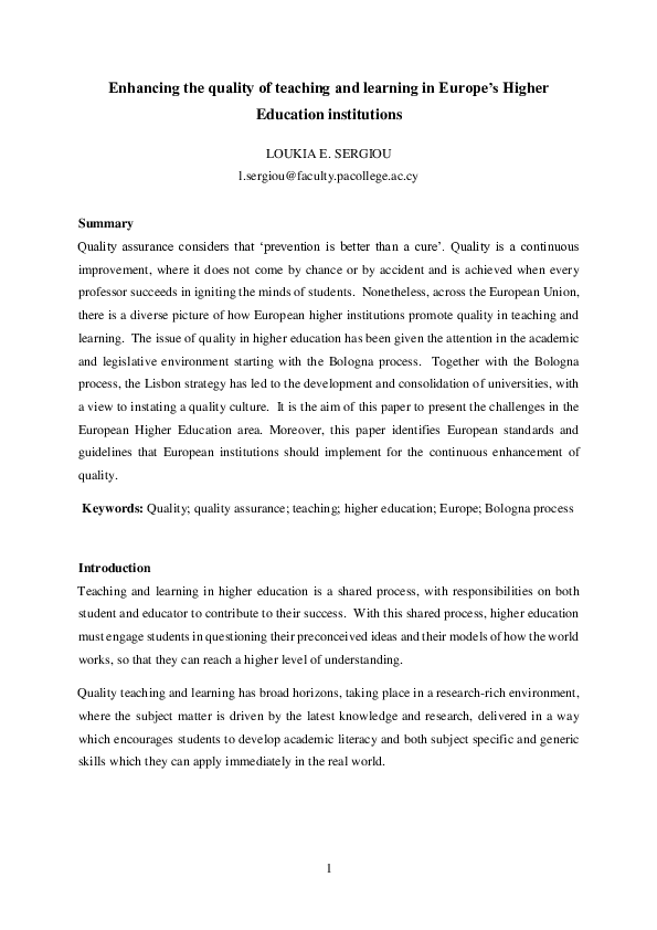 (PDF) Enhancing the quality of teaching and learning in Europe's Higher ...