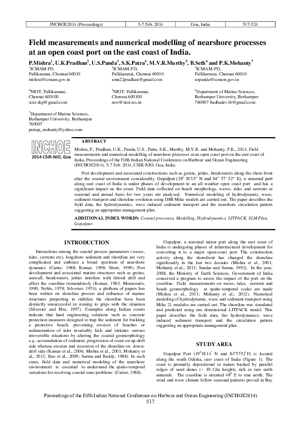 (PDF) Field measurements and numerical modelling of nearshore processes ...