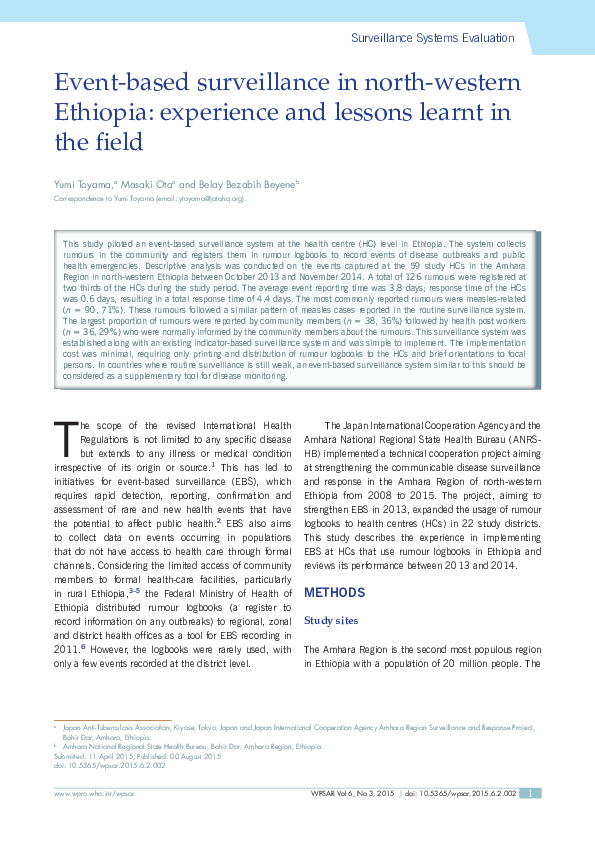 (PDF) Surveillance Systems Evaluation Belay Beyene Academia.edu