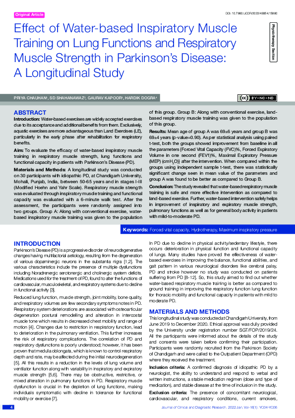 (PDF) Effect of Water-based Inspiratory Muscle Training on Lung ...