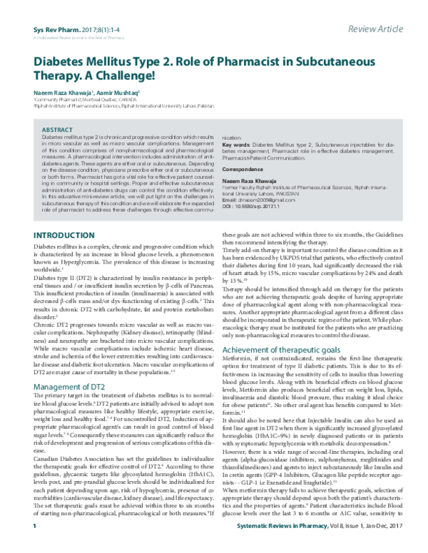 (PDF) Diabetes Mellitus Type 2. Role of Pharmacist in Subcutaneous ...
