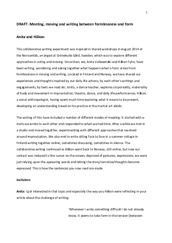 (PDF) Meeting, moving and writing between formlessness and form