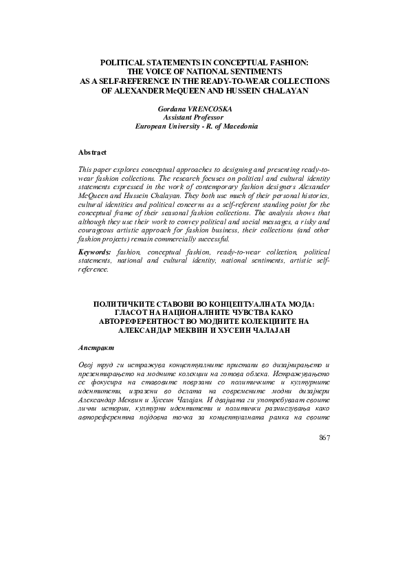 (PDF) POLITICAL STATEMENTS IN CONCEPTUAL FASHION: THE VOICE OF NATIONAL ...