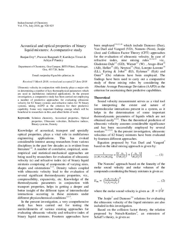 (PDF) Acoustical and Optical Properties of Binary Liquid Mixtures a ...