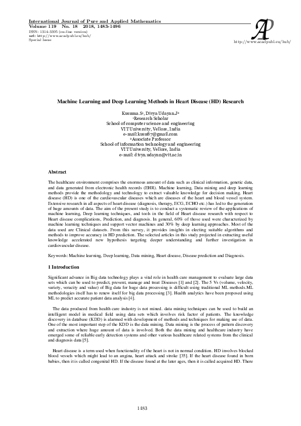 (PDF) Machine Learning and Deep Learning Methods in Heart Disease ( HD ...