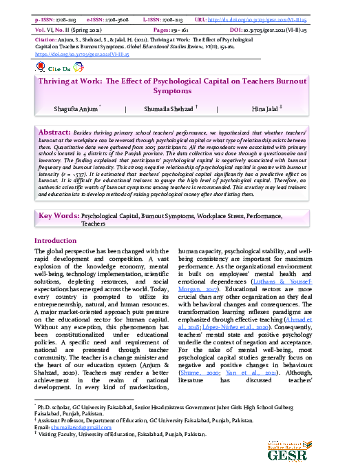 (PDF) Thriving at Work: The Effect of Psychological Capital on Teachers ...
