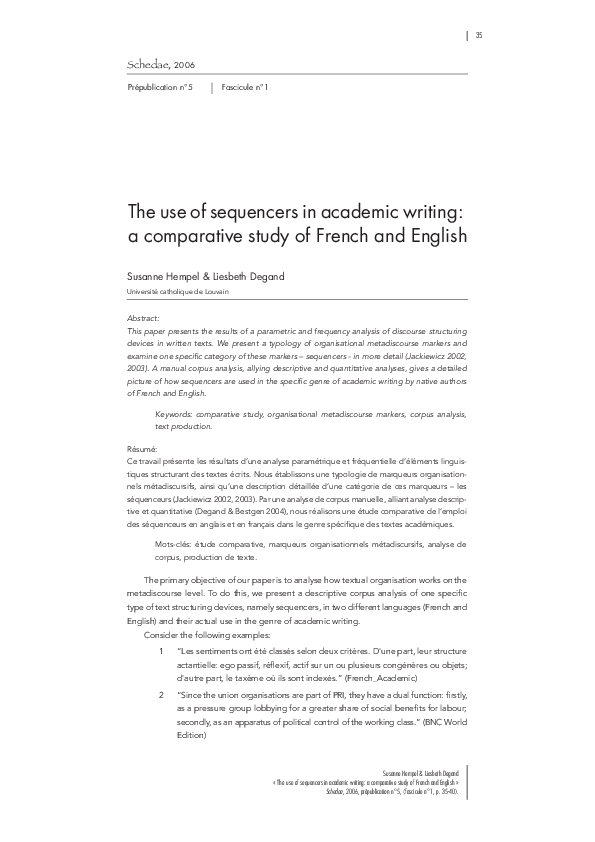 (PDF) The use of sequencers in academic writing a comparative study of