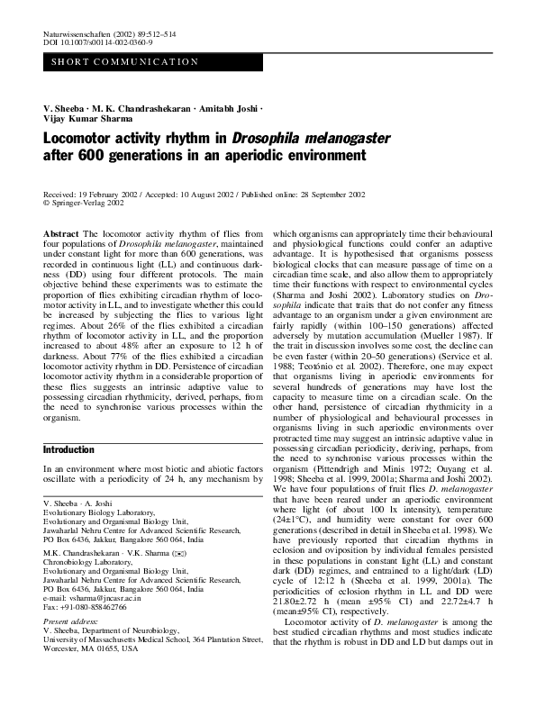 (PDF) Locomotor activity rhythm in Drosophila melanogaster after 600 ...