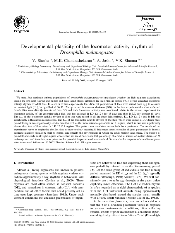(PDF) Developmental plasticity of the locomotor activity rhythm of ...