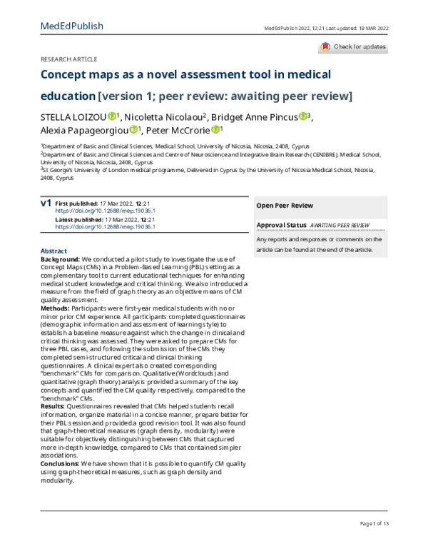 (PDF) Concept maps as a novel assessment tool in medical education