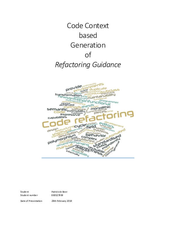 (PDF) Code Context Based Generation of Refactoring Guidance