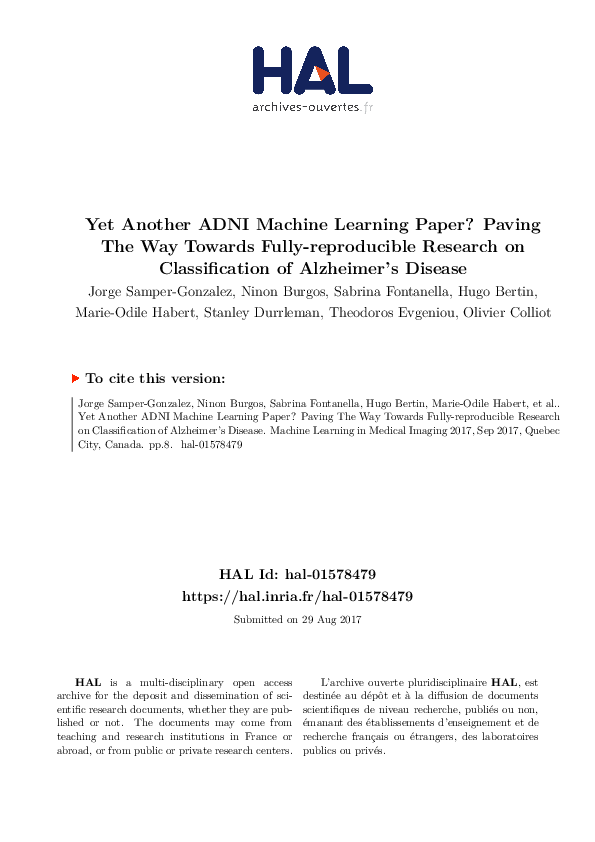 (PDF) Yet Another ADNI Machine Learning Paper? Paving the Way Towards ...