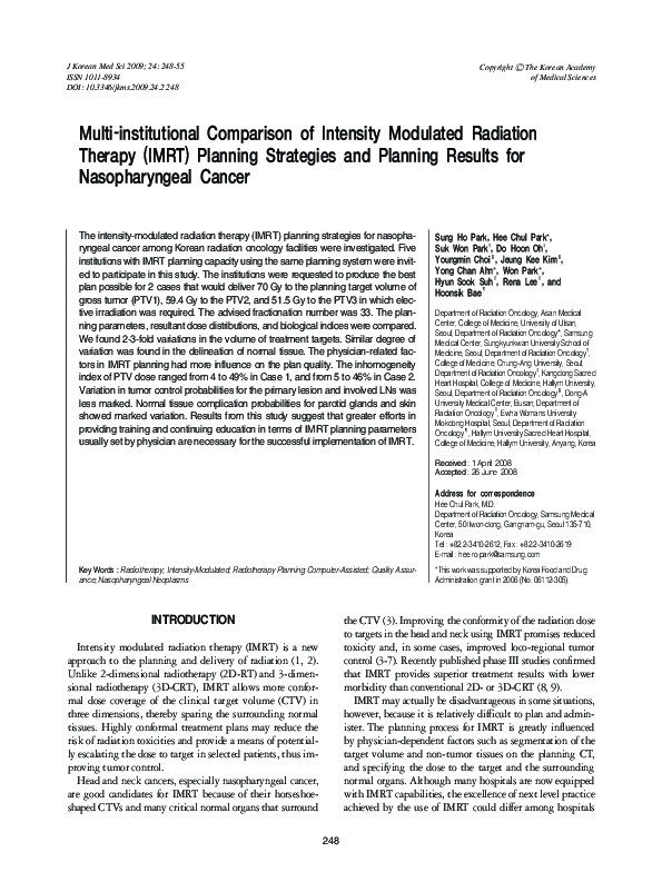 (PDF) Multi-institutional Comparison of Intensity Modulated Radiation ...