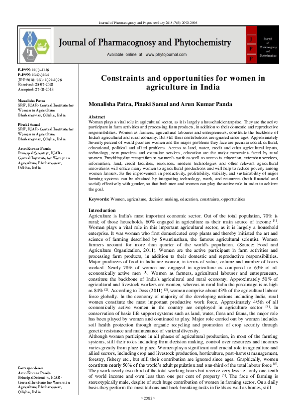 (PDF) Constraints and opportunities for women in agriculture in India