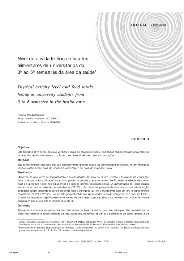 (PDF) Physical activity level and food intake habits of university ...