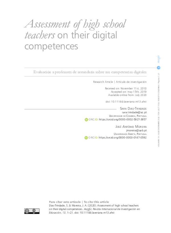 (PDF) Assessment of high school teachers on their digital competences