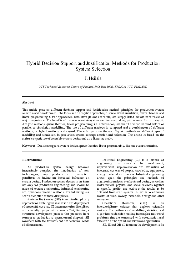 (PDF) Hybrid Decision Support and Justification Methods for Production ...