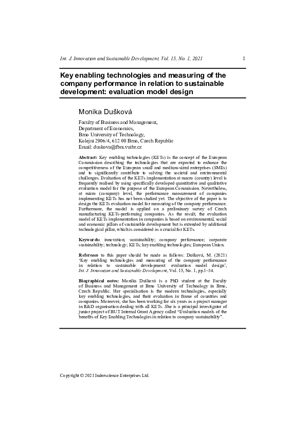 (PDF) Key enabling technologies and measuring of the company ...