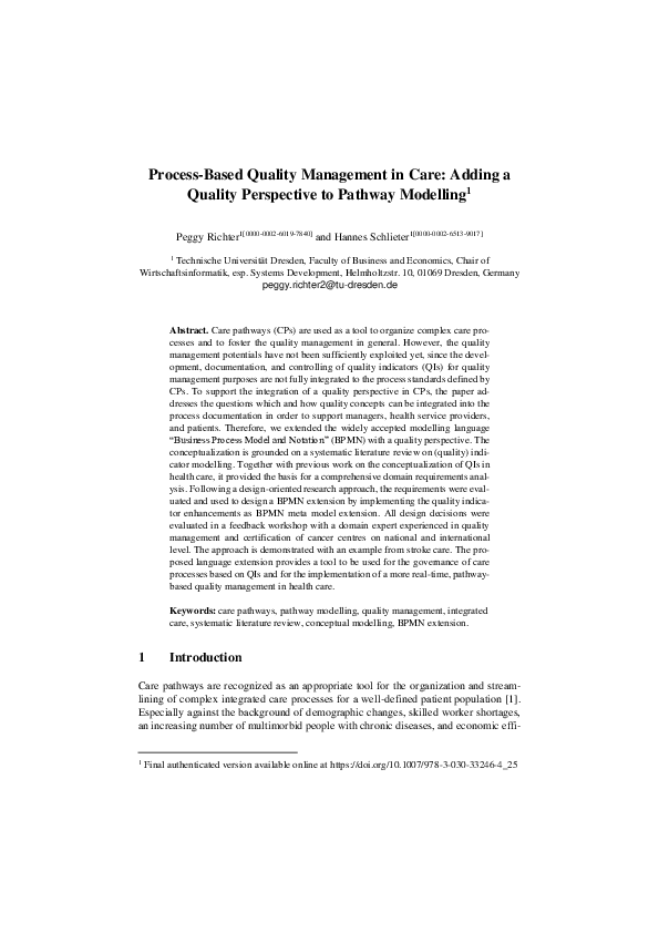 (PDF) Process-Based Quality Management in Care: Adding a Quality ...
