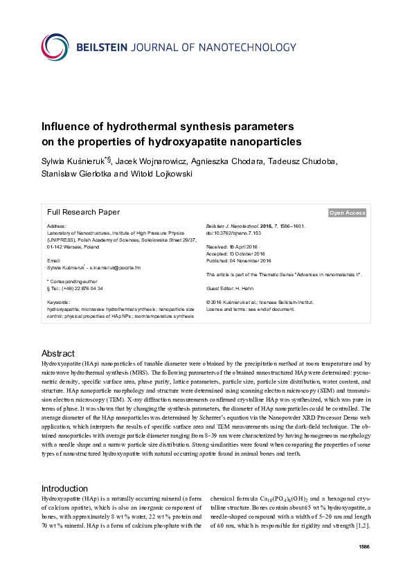 (PDF) Influence of hydrothermal synthesis parameters on the properties ...