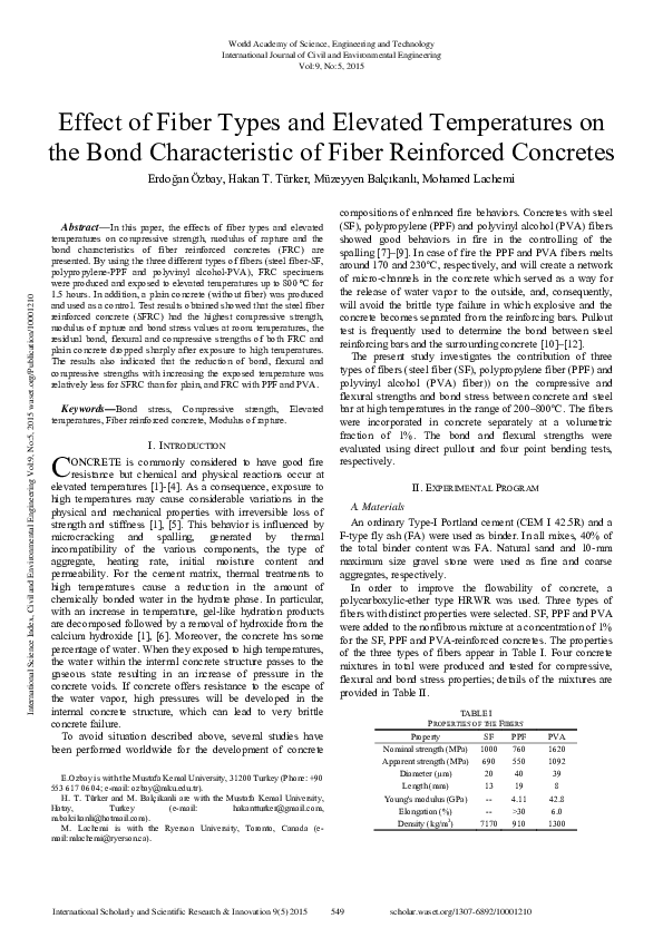 (PDF) Effect Of Fiber Types And Elevated Temperatures On The Bond ...
