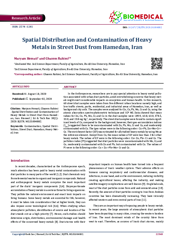 (PDF) Spatial Distribution and Contamination of Heavy Metals in Street ...