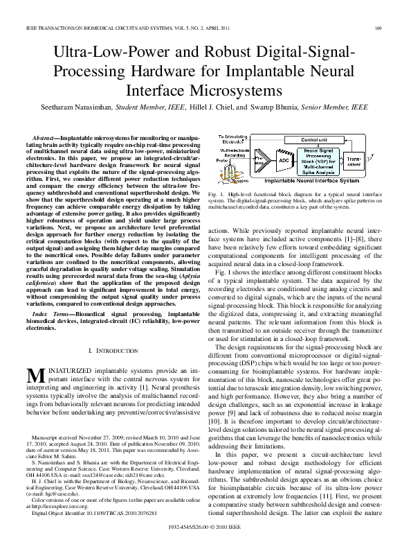 (PDF) Ultralowpower and robust digitalsignalprocessing hardware for implantable neural