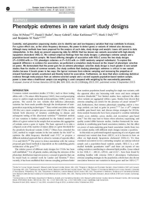 (PDF) Phenotypic extremes in rare variant study designs