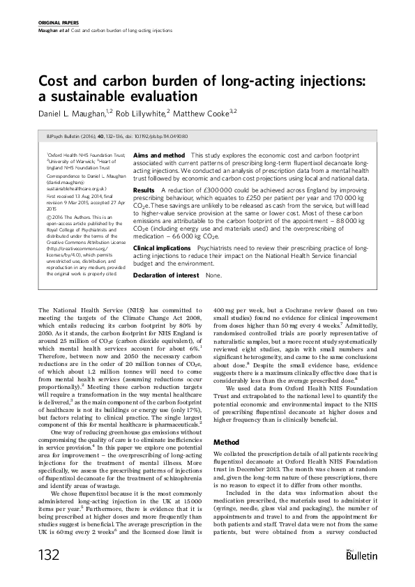 (PDF) Cost and carbon burden of long-acting injections: a sustainable ...