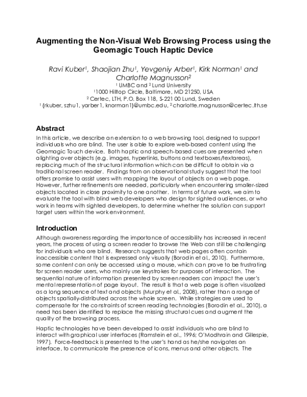 (PDF) Augmenting the non-visual web browsing process using the geomagic ...