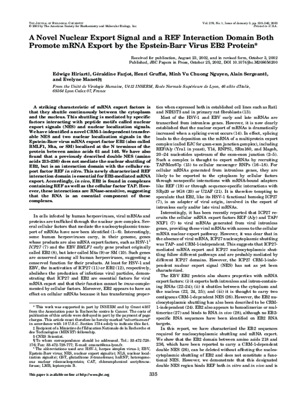 (PDF) A Novel Nuclear Export Signal and a REF Interaction Domain Both ...