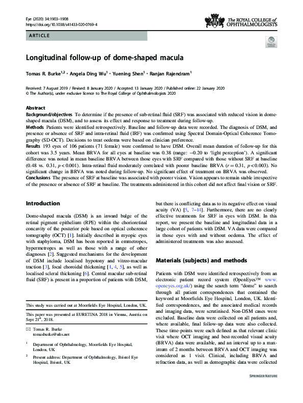 Pdf Longitudinal Follow Up Of Dome Shaped Macula