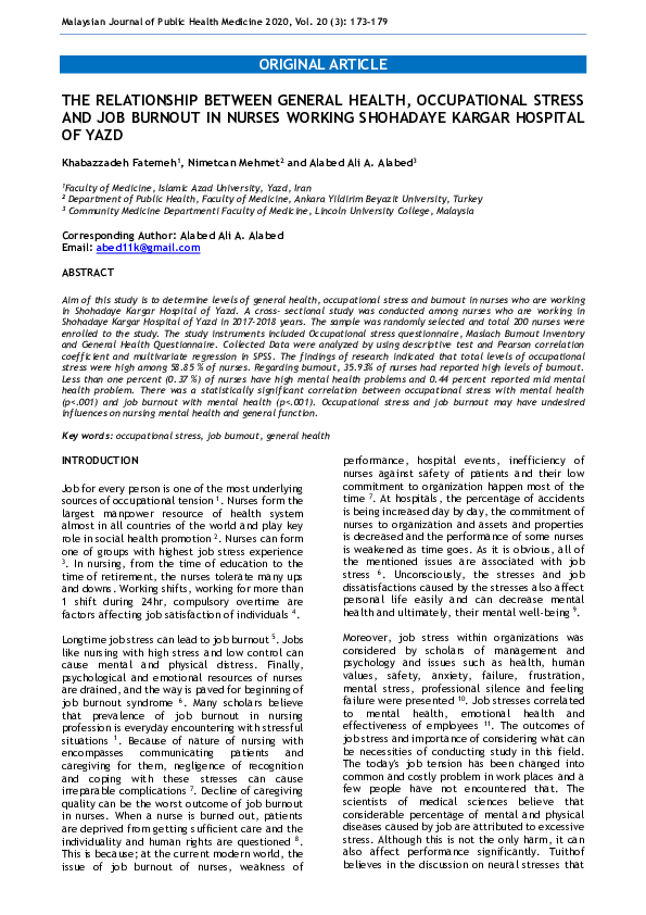 (PDF) The Relationship Between General Health, Occupational Stress and ...