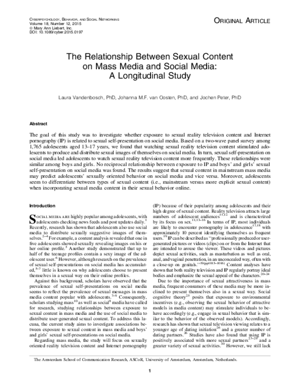 (PDF) The Relationship Between Sexual Content on Mass Media and Social ...