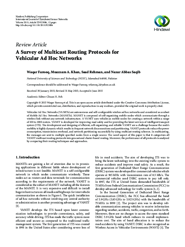 (PDF) A Survey of Multicast Routing Protocols for Vehicular Ad Hoc Networks