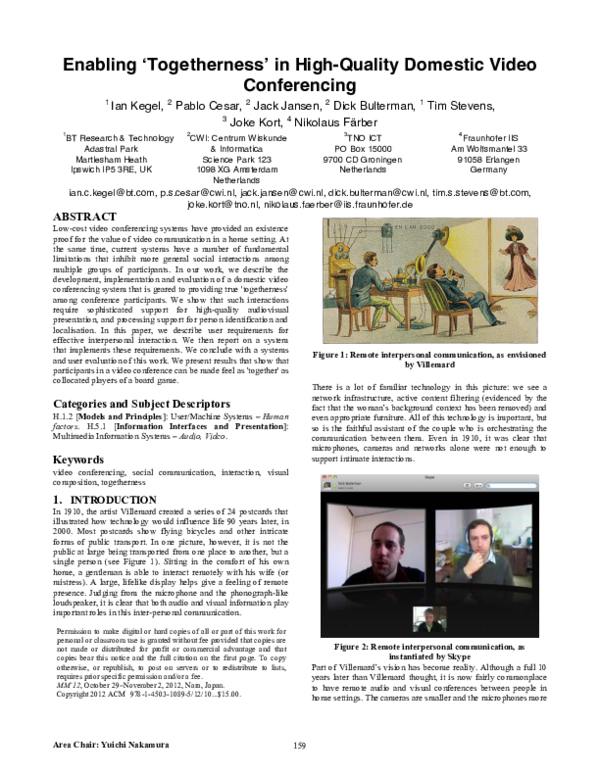 (PDF) Enabling 'togetherness' in high-quality domestic video