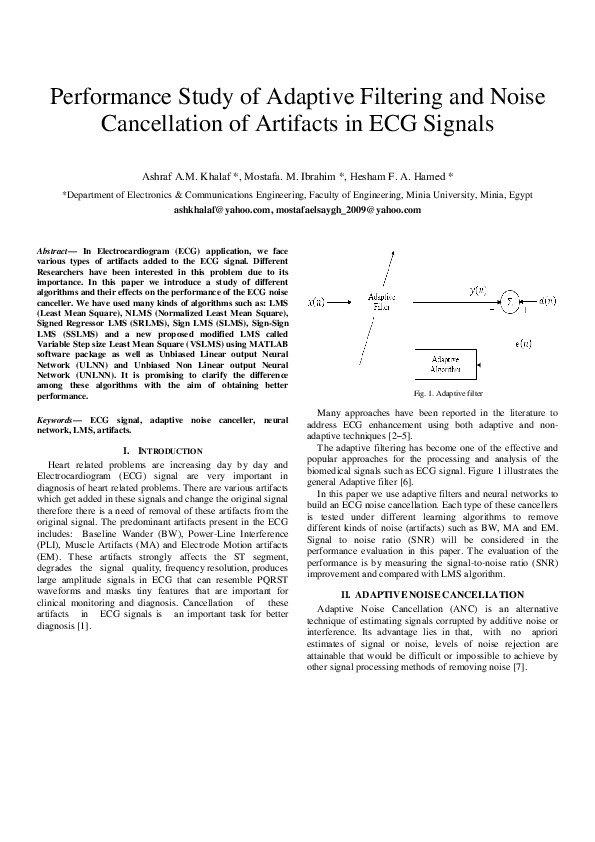 (PDF) Performance study of adaptive filtering and noise cancellation of ...